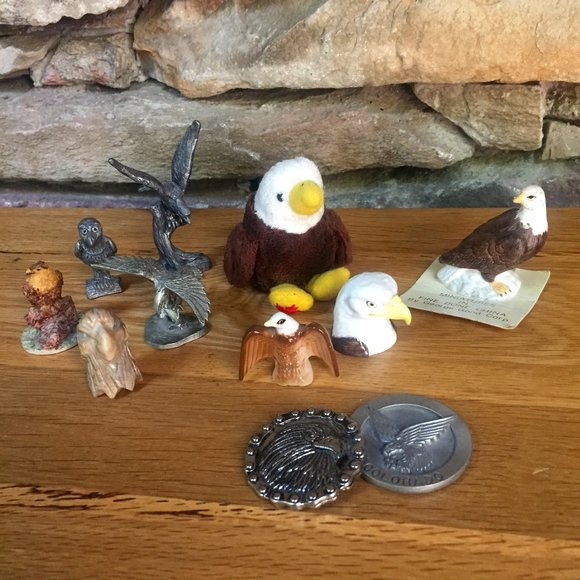 VTG Eagle Collection Pewter Porcelain Plush Lot 11 - Picture 1 of 16